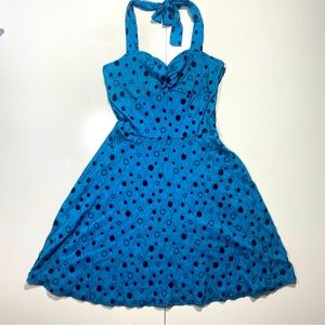 Folter Blue W/Black Mesh Polka Dots Vintage Inspired Pinup Rockabilly Dress L